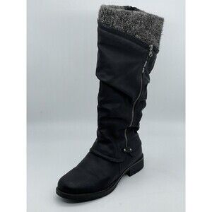 Muk Luks Bianca Boots Women’s Size 7 Black Grey Fur Utility Equestrian Rain Warm